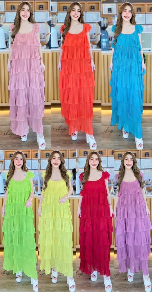 Women Ruffle Multi Layered Long